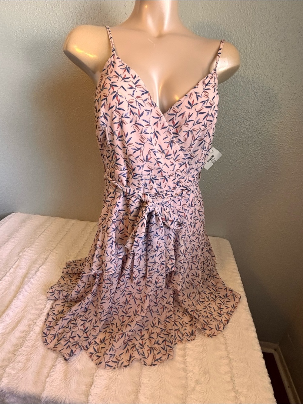 Mini Dress Leaf Print Ruffle Hem Coquette Y2K Cottagecore Dainty NEW
